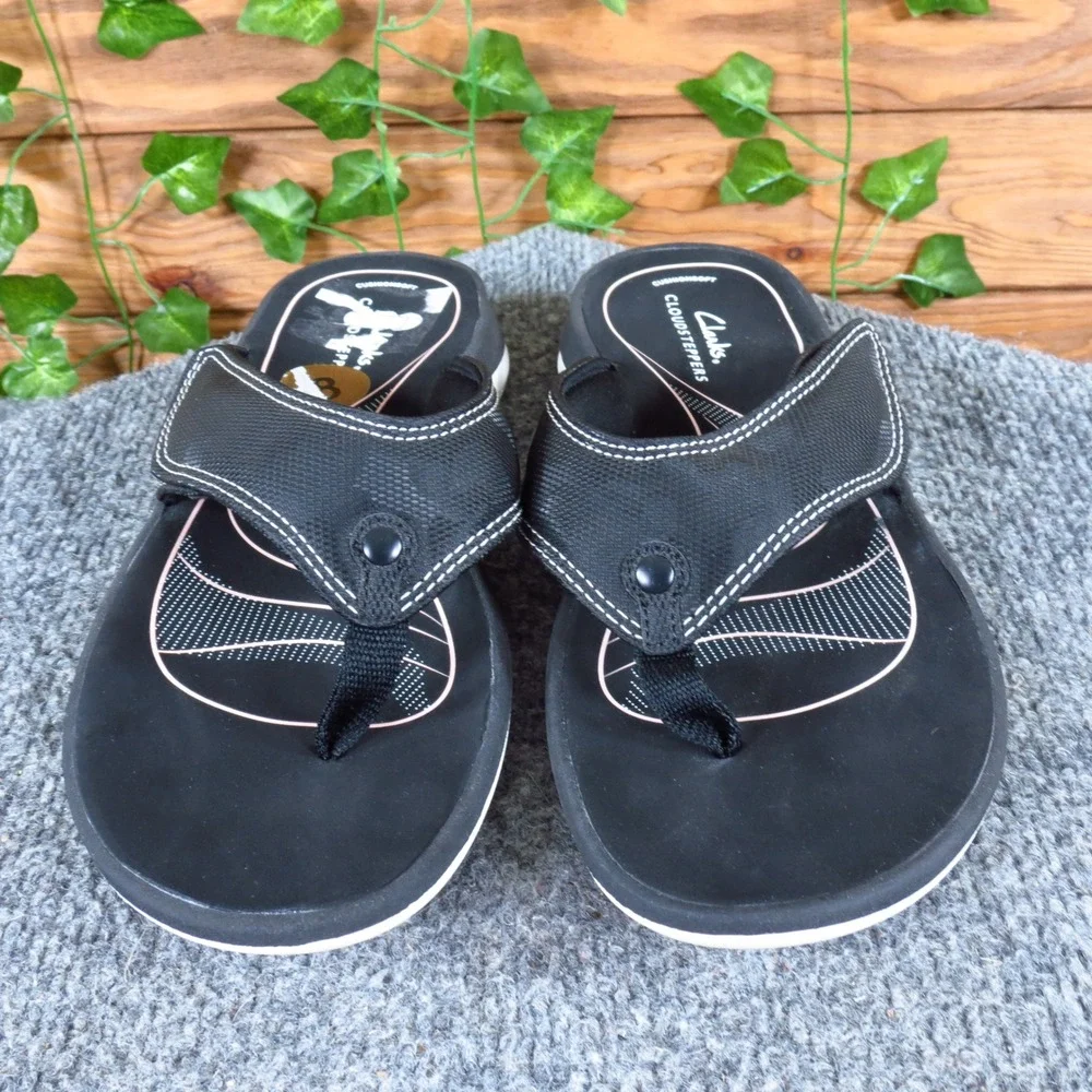 Clarks Cloudsteppers Glide Post Womens Flip Flop Sandal Size 8 Walking Black
